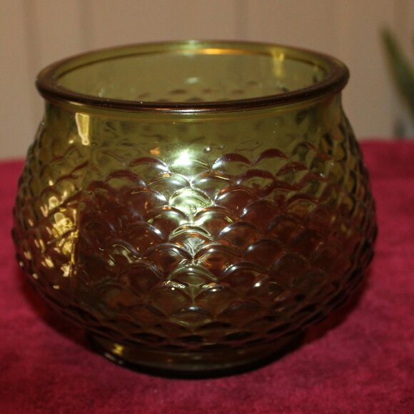 Vintage EO Brody Co Glass Emerald Green Fish Scale Pattern Bowl or Wide Vase - Picture 2 of 4